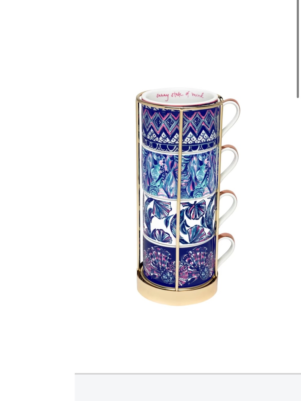 Lilly Pulitzer Multi-Color Stackable Mugs with Gold Rack